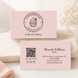 Carte De Visite Pâtisserie Rose Votre Propre Logo QR Réseaux Socia