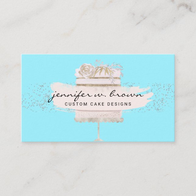 Carte De Visite Pâtisserie turquoise Pink Cake Floral Boulangerie  (Devant)