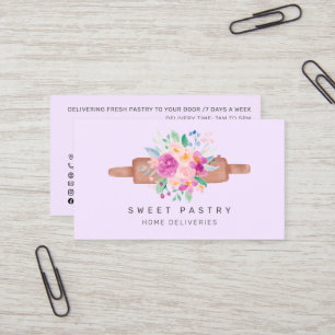 Carte De Visite Pâtisserie viennoiserie fleurie violet