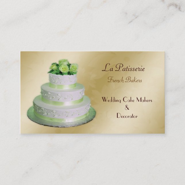 Carte De Visite pâtisseries Mariages vertes en or (Devant)