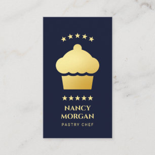 Carte De Visite Pâtissier Boulangerie Cupcake Bleu Marine et Or