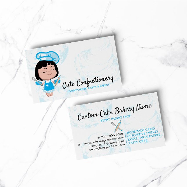 Carte De Visite Pâtissier confiseur bleu (BAKERY PASTRY CHEF COOK CAKE event planner business)