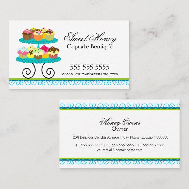 Carte De Visite Pâtissier de Cupcakes Colorés (Devant / Derrière)