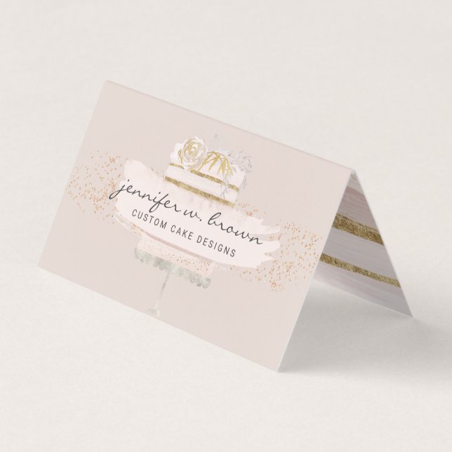 Carte De Visite Pâtissier de gâteau de mariage beige (Devant)