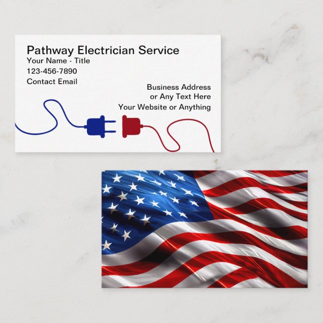 Carte De Visite Patriotic American Electrician Theme Business Card (Devant / Derrière)