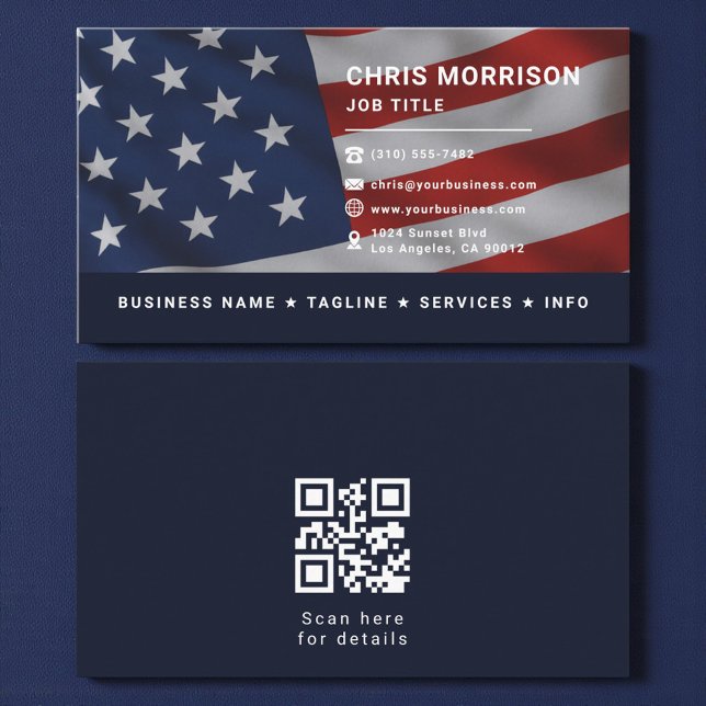 Carte De Visite Patriotic American Flag QR Code Professional (Créateur téléchargé)