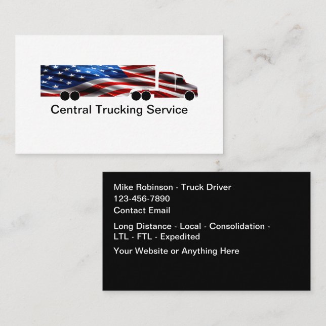 Carte De Visite Patriotic American Truck Driver Shipping Service (Devant / Derrière)