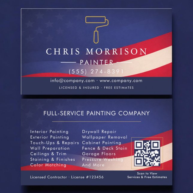 Carte De Visite Patriotic Painter Contractor QR Code (Créateur téléchargé)