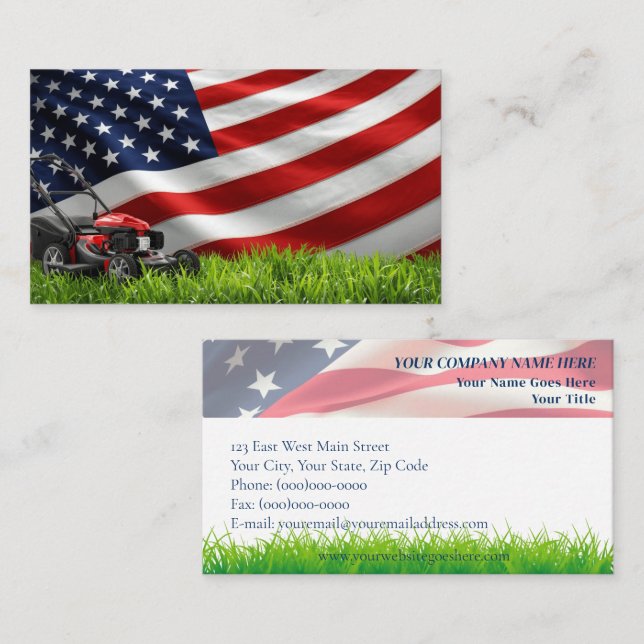 Carte De Visite Patriotique - American Flag & Grass Mower (Devant / Derrière)