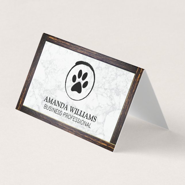 Carte De Visite Patte de chien | Marbre | Bordure en bois (Devant)