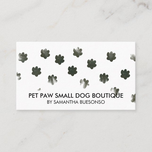 Carte De Visite Pattes de chien chat aquarelle simple verte (Devant)