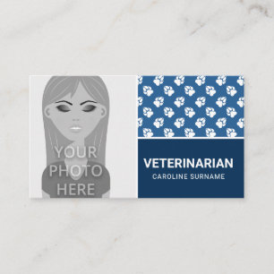 Carte De Visite Pattes Sur Fond Bleu & Votre Propre Photo Animal V
