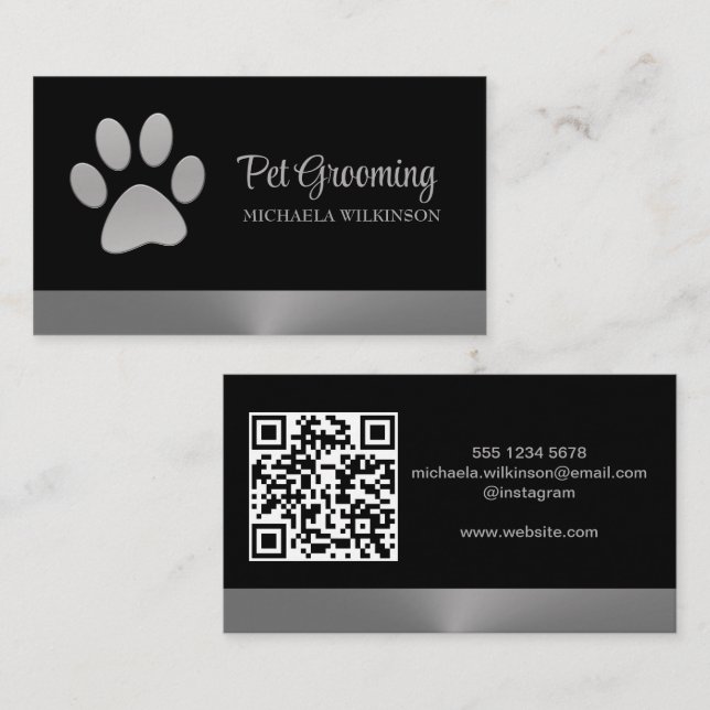 Carte De Visite Paw Chien Argent sur le service Grossiste pour Ani (Devant / Derrière)