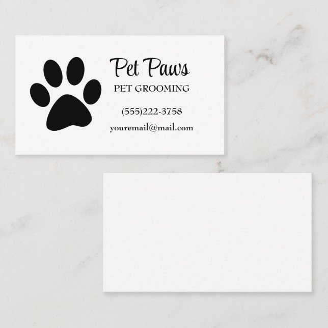 Carte De Visite Paw Chien Noir sur le service Grossiste Animaux de (Devant / Derrière)