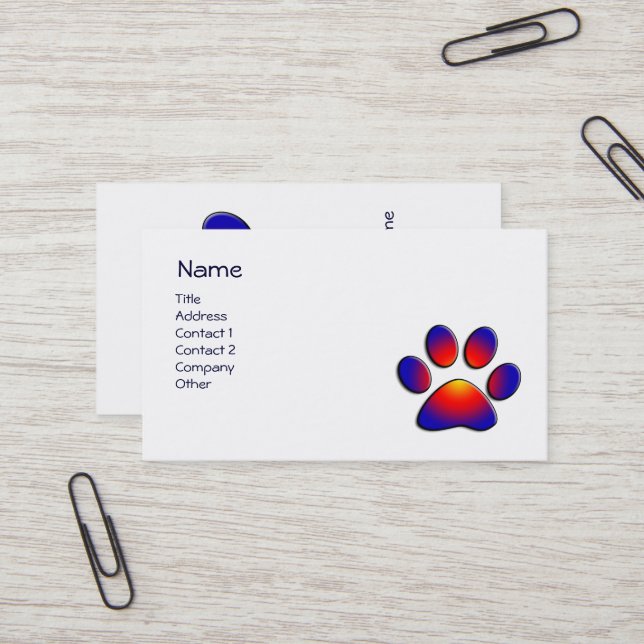 Carte De Visite PAW COLORÉ, vétérinaire, médecin animal blanc (Devant/Arrière en situation)