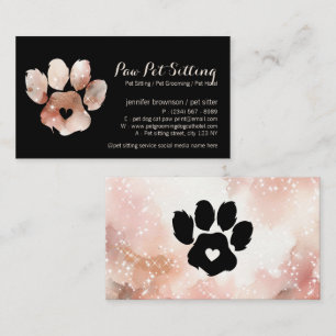 Carte De Visite Paw Pet Pet Pet Sitter Grossissant Aquarelle Chien