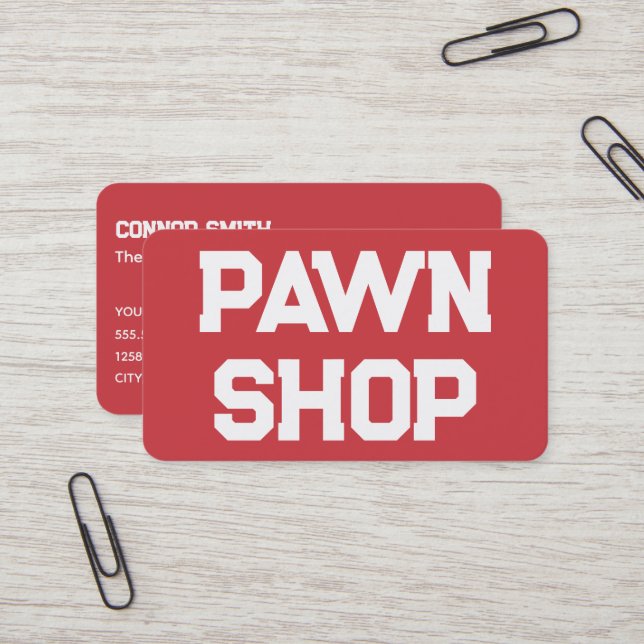 Carte De Visite Pawnbroker Pawn Shop Rouge (Devant/Arrière en situation)