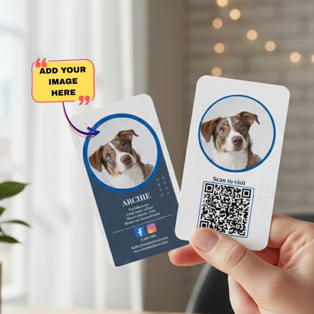 Carte De Visite Pawsomely Professional: Dog Photo Social Media  (Black and White: Dog Photo Social Media Business Business Card)