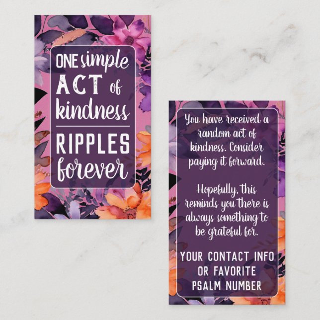 Carte De Visite Pay it Forward Random Act Kindness Pink Lilies  (Devant / Derrière)