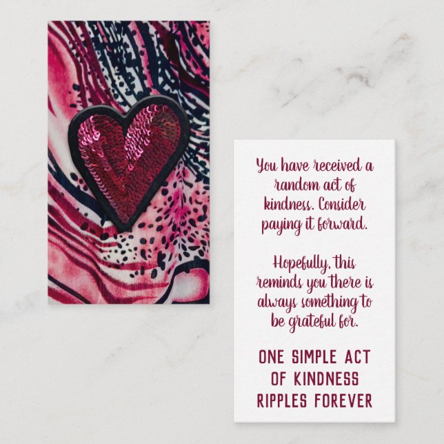 Carte De Visite Payez-le à l'avant Random Act of Kindness Amoureux (Devant / Derrière)