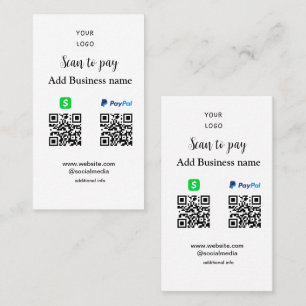 Carte De Visite Paypal Cashapp numérisation pour payer QR ajouter