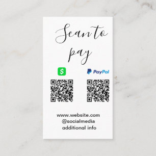 Carte De Visite Paypal Cashapp scan pour payer QR ajouter le nom d