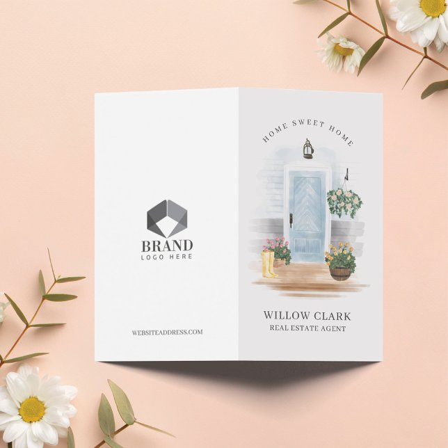 Carte De Visite Pays Aquarelle Porte bleue Agent immobilier (Créateur téléchargé)