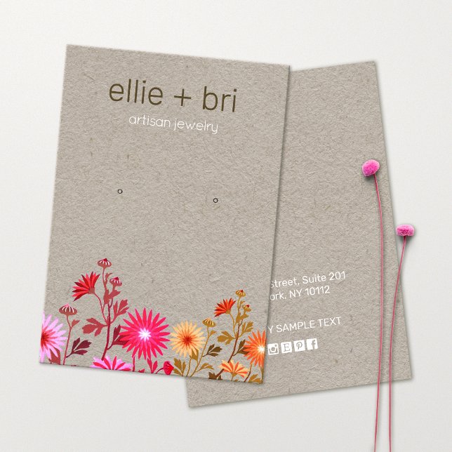Carte De Visite Pays Floral Boho Kraft Écran d'oreille Stud (Créateur téléchargé)