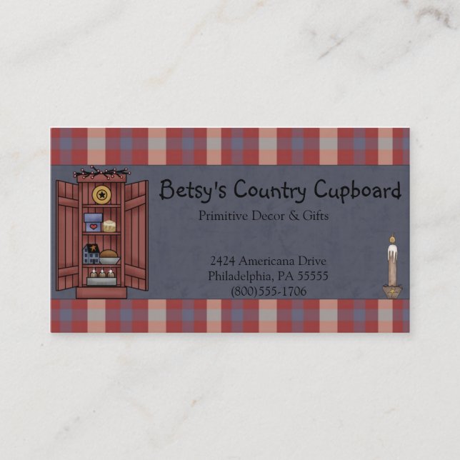 Carte De Visite Pays primitif Americana Rouge, blanc, bleu Plaid (Devant)