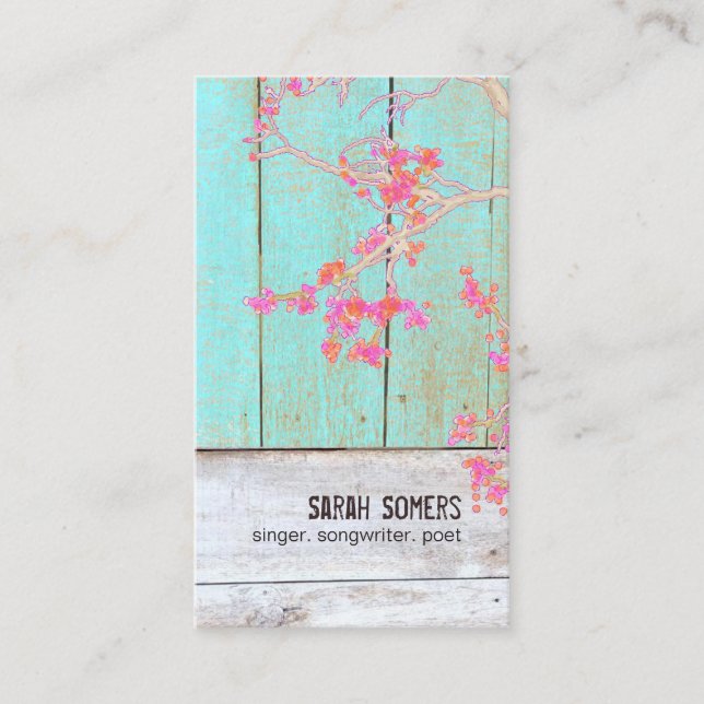 Carte De Visite Pays Rustique Floral Turquoise Bois (Devant)