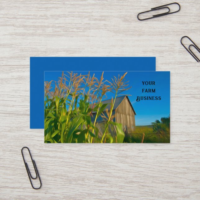 Carte De Visite Pays Rustique Vielle Grange Bleue Ferme verte (Devant/Arrière en situation)