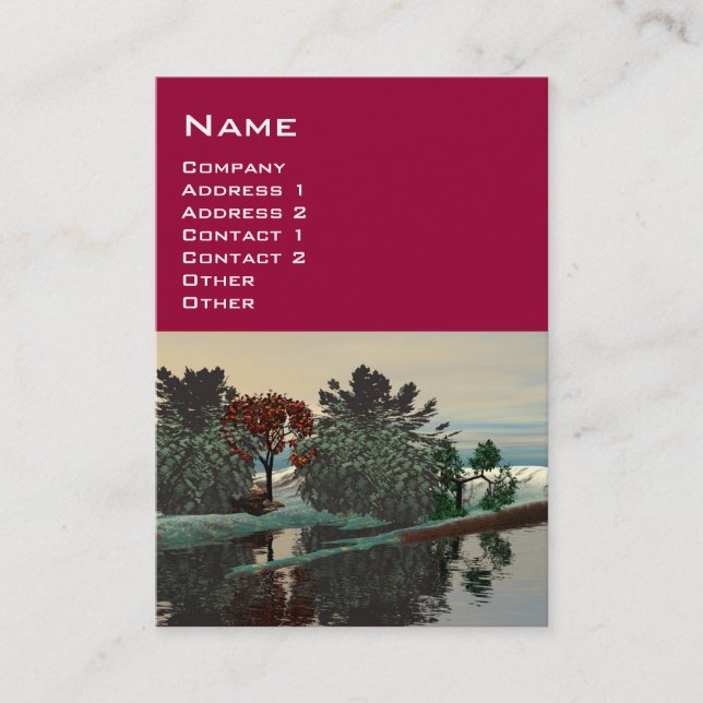 Carte De Visite PAYSAGE ALIEN, ARBRES LAGON HYPERION Sci Fi Rouge (Devant)