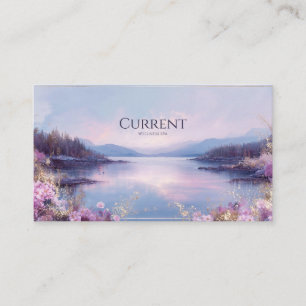 Carte De Visite Paysage au lac lavande Or Floral Élégant