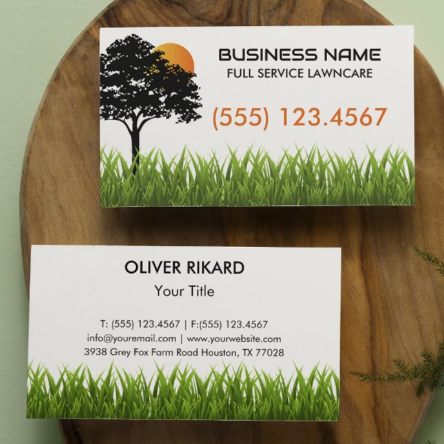 Carte De Visite Paysage de l'arbre de coucher de soleil de l'herbe (Créateur téléchargé)