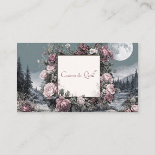 Carte De Visite Paysage de nuit à la pleine lune avec rose florale