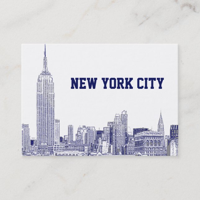 Carte De Visite Paysage de NYC Gravé 01 Bleu (Devant)