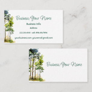 Carte De Visite Paysage élégant moderne d'arbres à l'aquarelle Nat