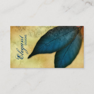 Carte De Visite Paysage Entreprise Bleu Feuilles Vintage Damas