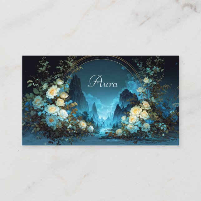Carte De Visite Paysage nocturne Arche florale rose jaune (Devant)