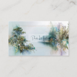 Carte De Visite Paysage Serein Cadre Doré Rivière Brumeuse Éthérée
