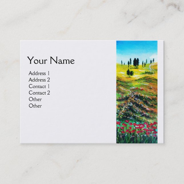 Carte De Visite PAYSAGE TOSCANE AVEC POPIES, blanc (Devant)