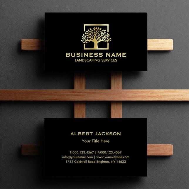 Carte De Visite Paysagisme Logo Arbre Or Noir (Créateur téléchargé)
