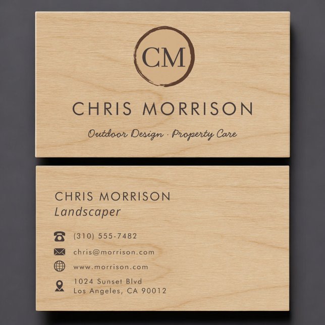 Carte De Visite Paysagiste Monogramme Bois Rustique Professionnel (Créateur téléchargé)