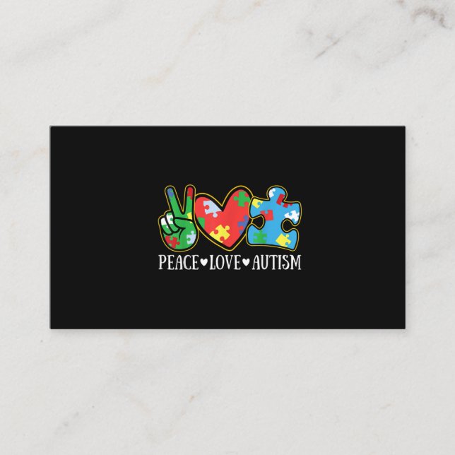 Carte De Visite Peace Love Autism Puzzle Sensibilisation sur l'aut (Devant)