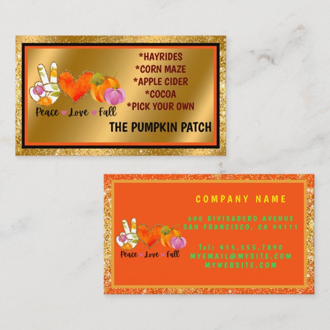 Carte De Visite Peace Love Automne Texte et couleur personnalisés (Devant / Derrière)