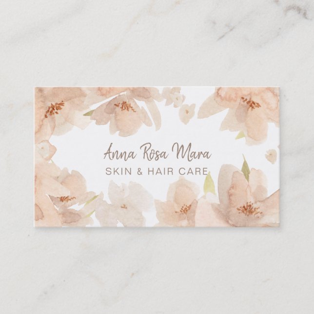 Carte De Visite *~* Peach Abstrait Floral Beige Aquarelle Douce (Devant)