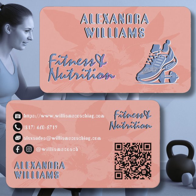 Carte de visite Peach Faded Blue Flourished Fitnes (Créateur téléchargé)