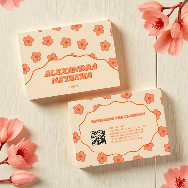 Carte De Visite Peach Flower Y2K (Peach Y2K Flower Handmade Clothing Business Card)