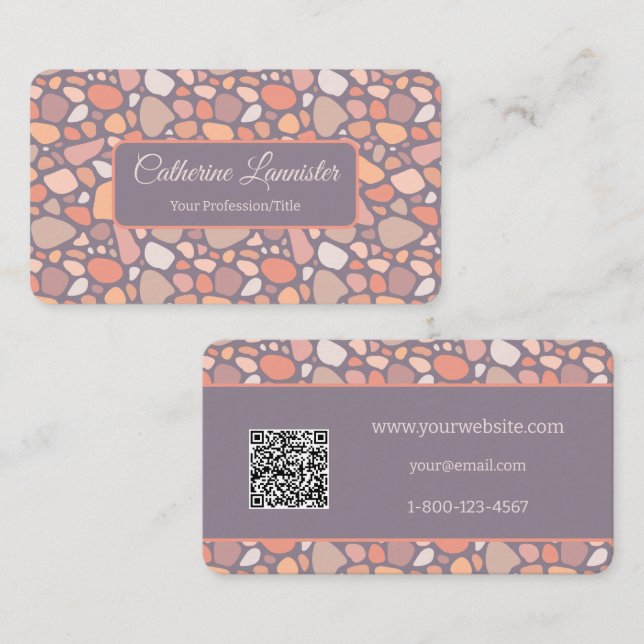 Carte De Visite Peach Pastel Conglomérat Pierre Code QR (Devant / Derrière)