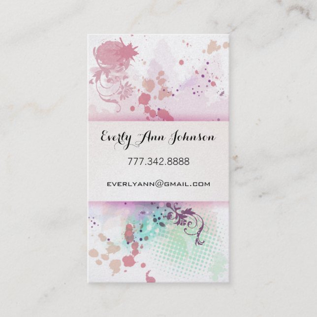 Carte De Visite Peach Pink Blue Green Paint Splat Design ou Artist (Devant)